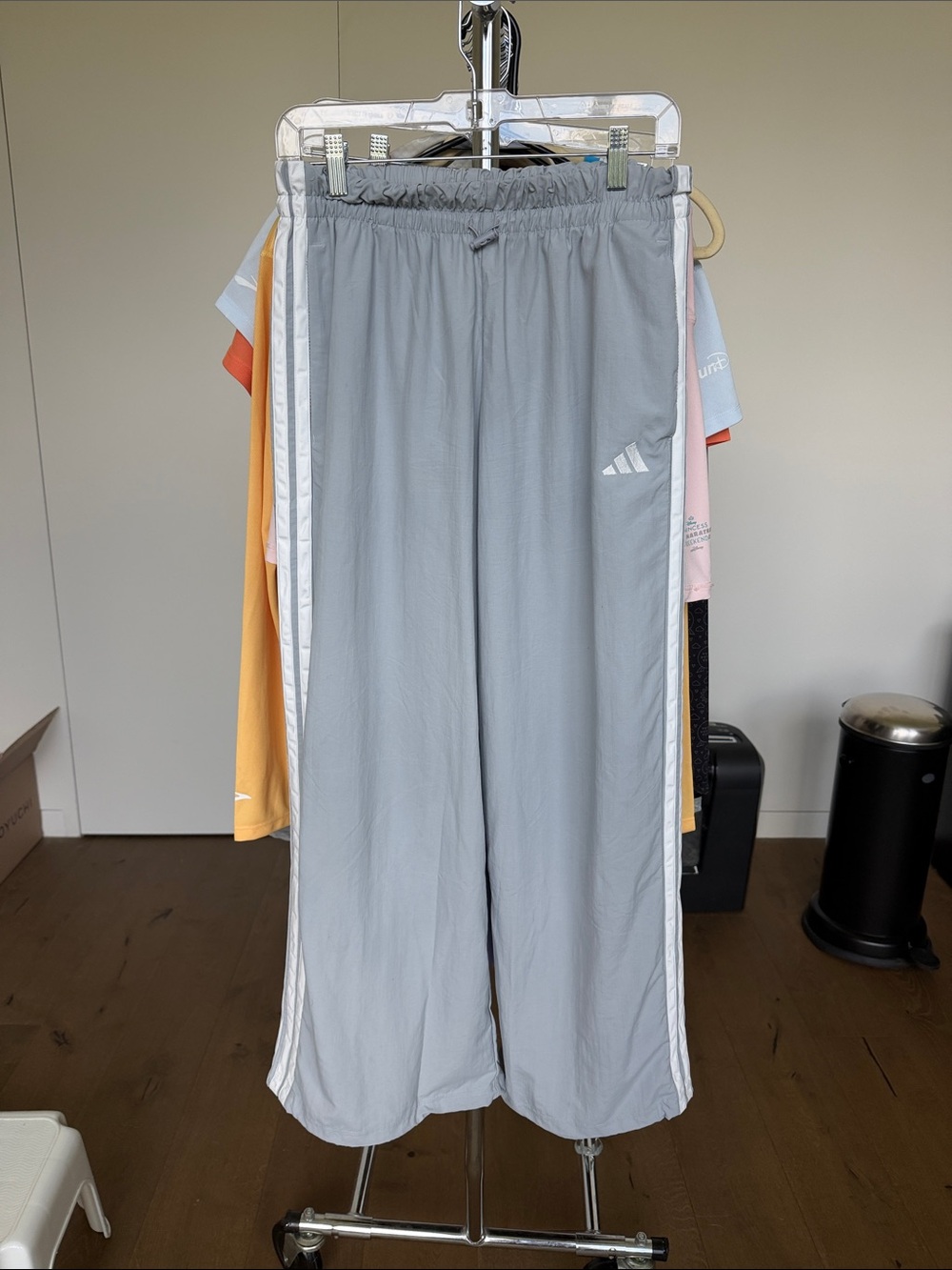 adidas Light Gray Women's Track Pants with White Side Stripes